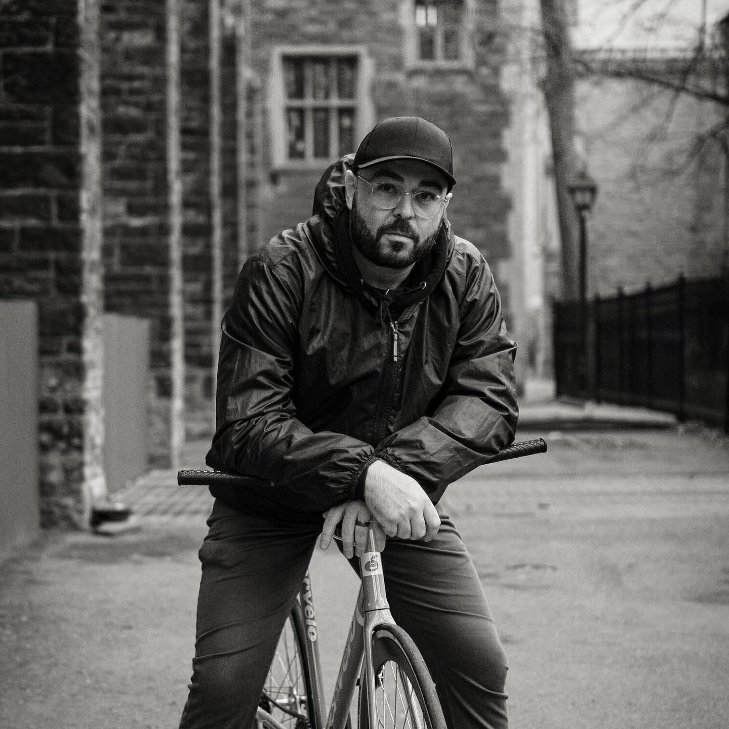 Mike Mala with bicycle in Ingersoll Ontario — local real estate photographer and community member